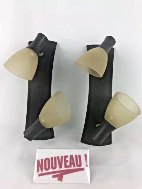 Paire d'appliques murales luminaire tulipe orientable articulée en métal noir