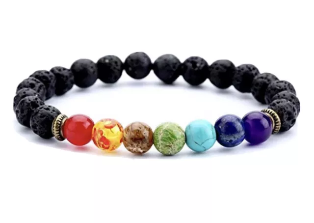 Unisex Essential Oil Diffuser Lava Stone Bracelet Aromatherapy 7 Chakra Healing