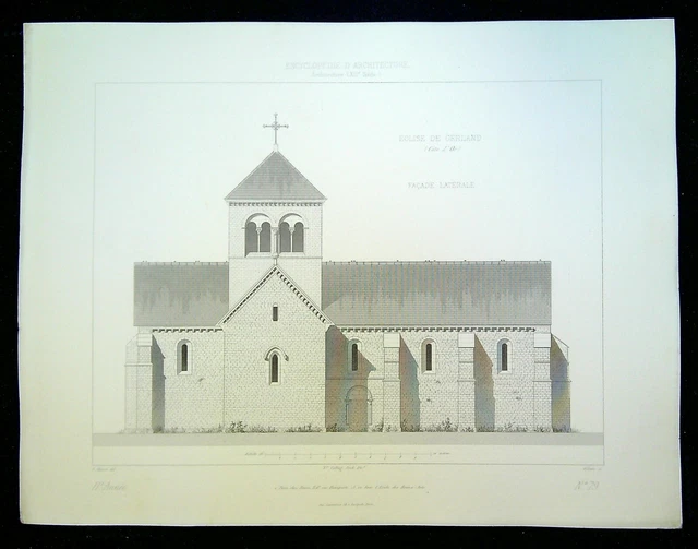Ancienne Gravure - Eglise de GERLAND, Façade Latérale (côte d'Or)