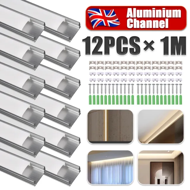 12 Pack U-shape 1 Meter Aluminium Channel For LED Strip Light Cover PVC Profile