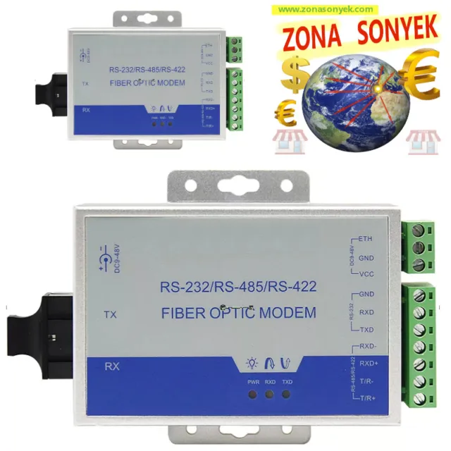 Transmisor Conversor RS232 RS485 RS422 por fibra óptica hasta 20K ( pareja )