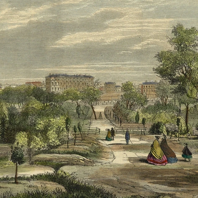Jardin Fitzroy Melbourne Australie  - Gravure de Presse Aquarelle  XIXe