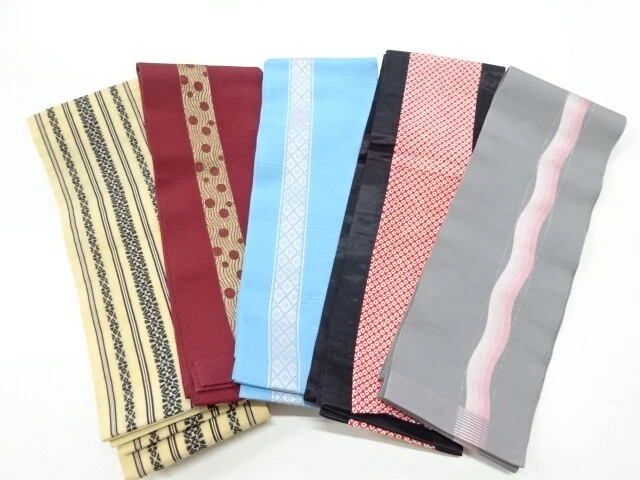 80879# Japanese Kimono / Antique Hanhaba Obi / Set Of 5
