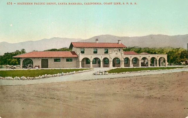 Postcard Coast Line Southern Pacific Railroad Depot, Santa Barbara, California