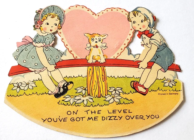 Vtg Valentine Card Kids and Puppy on Teeter Totter You've Got me Dizzy Over You