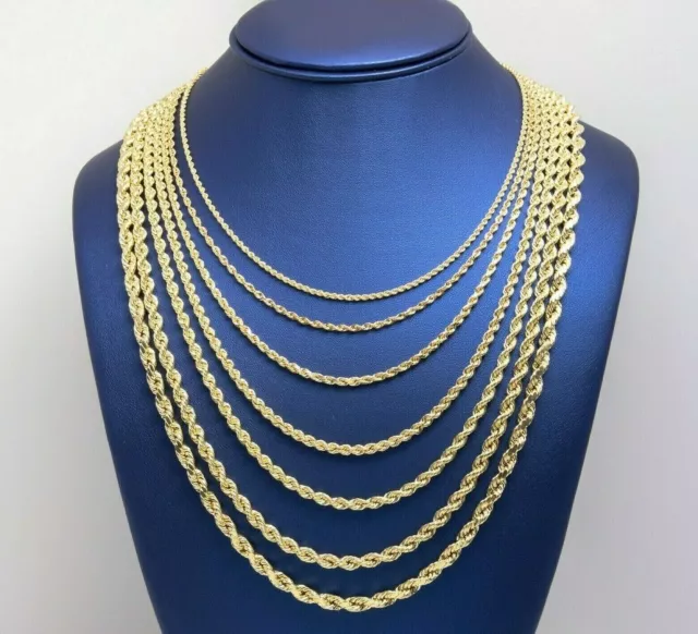 Rope Chain Necklace Real 10K Yellow Gold All Sizes