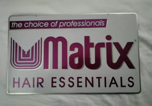 Vintage ORIGINAL Matrix Hair Essentials 1985 Aluminum 2 Sided Scioto Sign USA