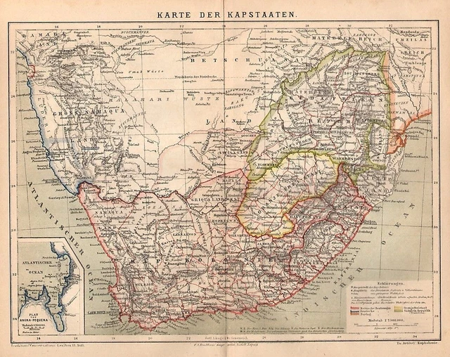 Karte der Kap Staaten Kap Kolonien   historische Landkarte 1885 Angra-Pequena