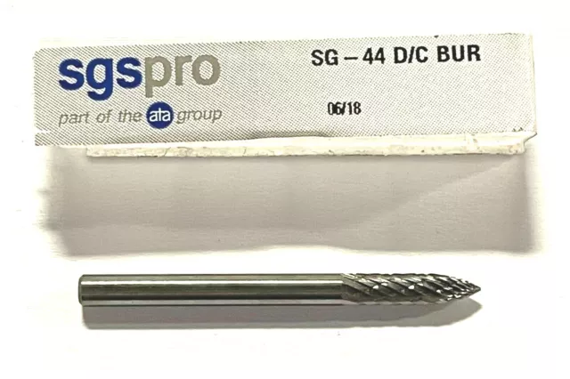 SGS Pro SG-44 1/8" Carbide Burr Tree Pointed End Double Cut USA Made 14228