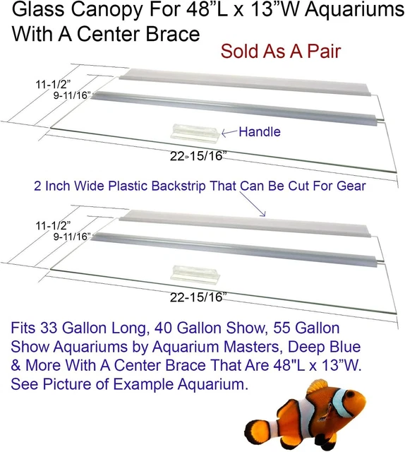 48"x13" Tempered Glass Canopy 2-Pieces for Aquarium Fish Tank 40/55 Gallon Show