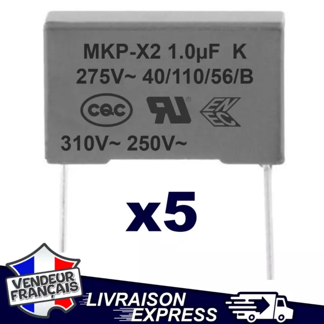 5 x CONDENSATEUR MKP X2 1µF 1uF 1000nF 105K 105 K 310V 275V 250V (5x1580)