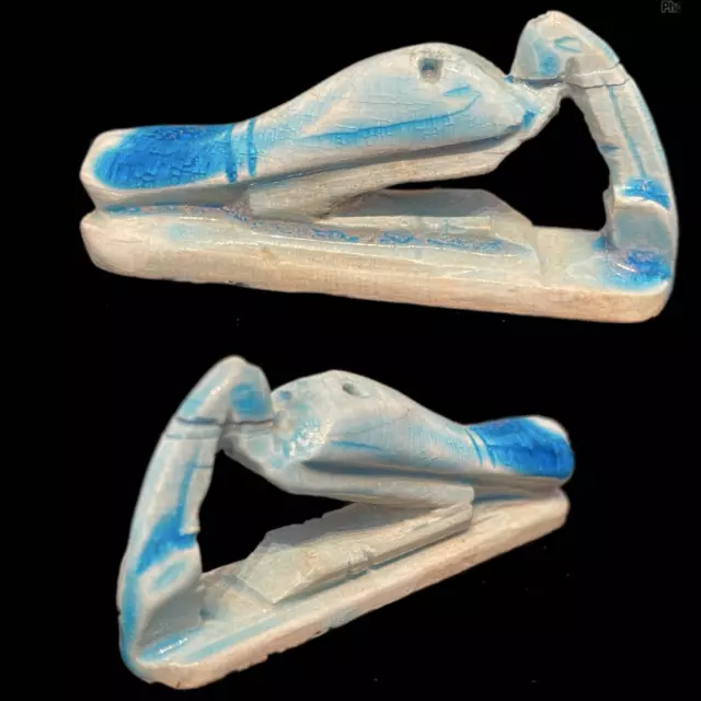 ANCIENT EGYPTIAN FAIENCE GLAZED AMULET DEPICTING THE GOD THOTH , 664 - 332bc (3)