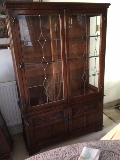 Old Charm Tudor Brown Display Cabinet with Leaded Lights