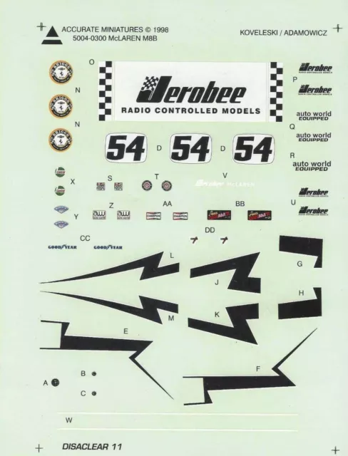 Accurate Miniatures 1/24th Scale McLaren M8B Decals from Kit No. 5004-0300