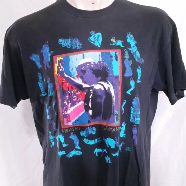 Vintage 90s Carlos Santana Milagro T Shirt Single Stitch Tour Concert Rock XL