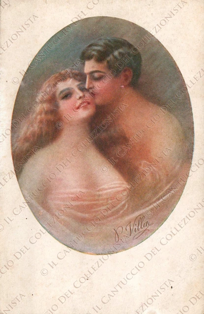 1919 Coppia di innamorati Bacio artista P. VILLA Cartolina romantica
