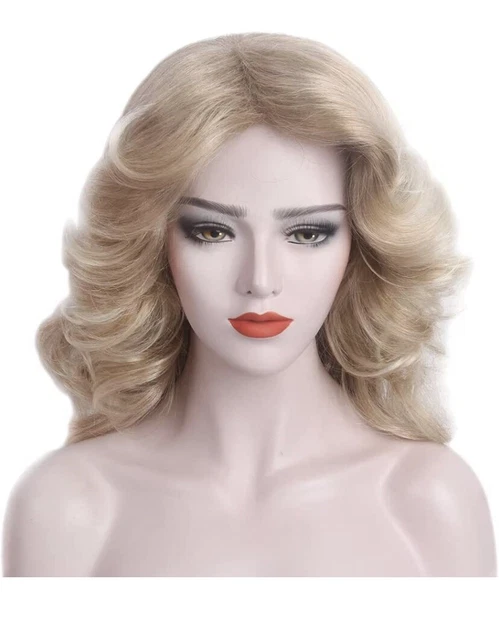 STfantasy 70s Feathered Wigs Disco Costume Blonde Natural for Women Party Fas...