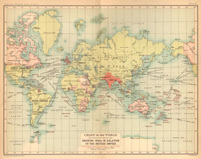 World Mercator's on projection. India in relation to the British Empire 1909 map