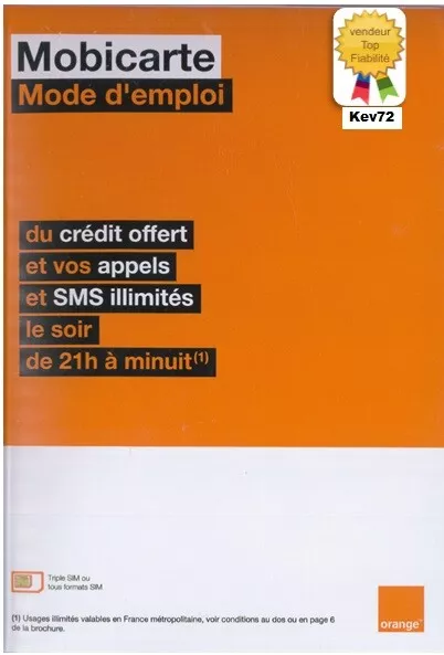 Carte sim prépayée orange 4G mobicarte 5€ de crédit inclus sans abonnement