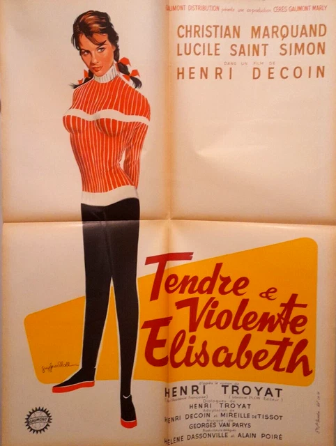 Ax3 Affiche ORIGINAL 60x80 TENDRE ET VIOLENTE ELIZABETH GERARD NOEL 1960