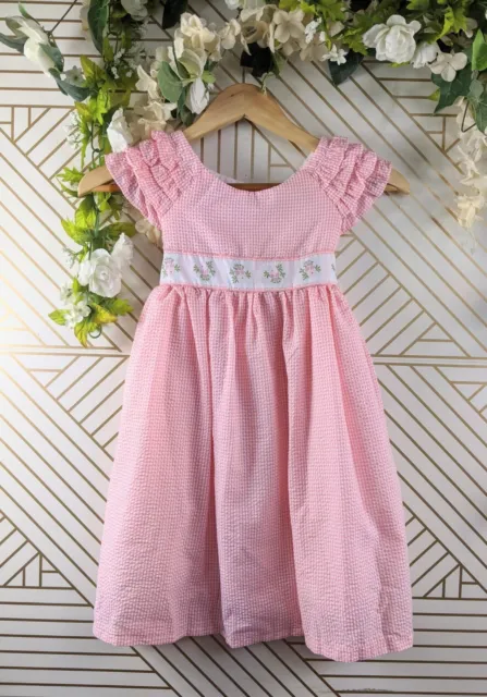 Laura Ashley Girls Dress Pink Gingham Floral Size 6X NEW