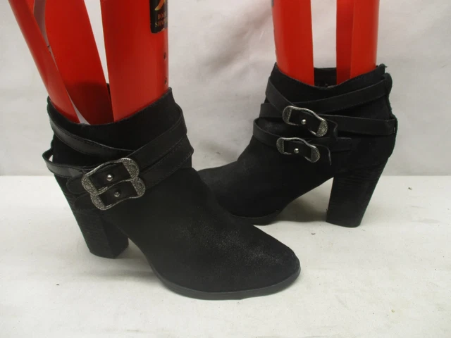 REBA ZANIA Black Leather High Heel Ankle Boots Womens Size 8 M