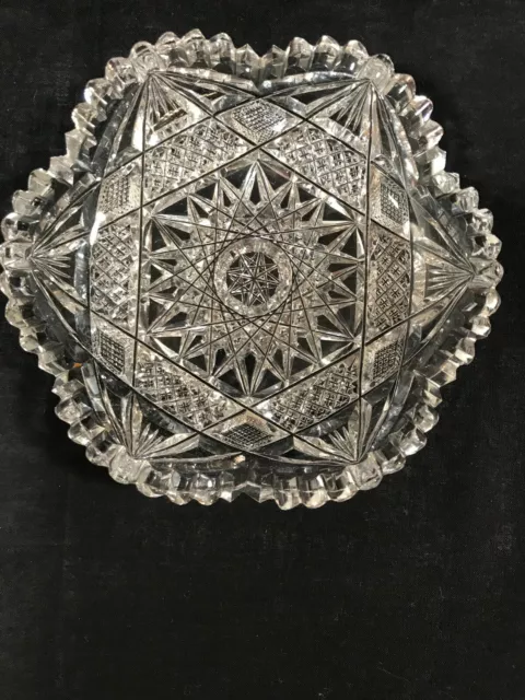 ABCG American Brilliant Cut Glass 5" Bowl Hobstar, Strawberry Diamonds c.1910