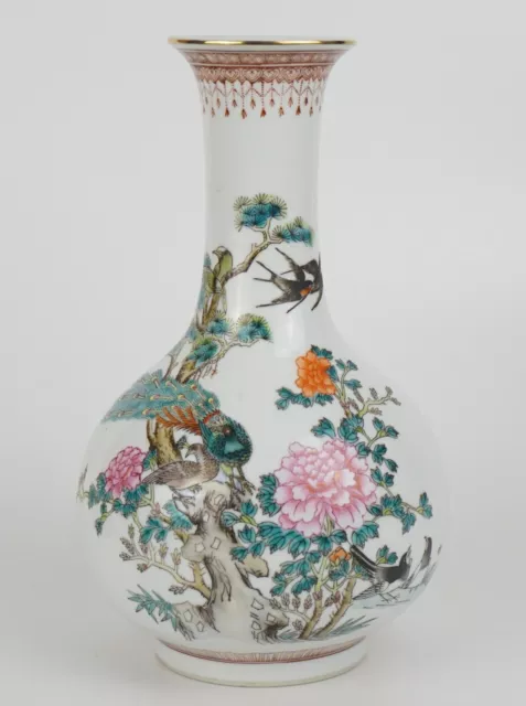 Vintage Chinese Famille Rose Porcelain Flower & Bird Vase