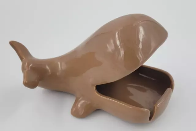 Vtg Whale Ashtray Brown MCM Vohann of California Ceramic Large 9" Mid Century