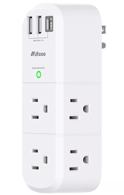 USB Outlet Extender Surge Protector - with Rotating Plug, 6 AC Multi Plug Out...