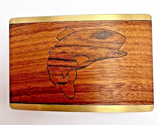 VINTAGE Woodgrain & Solid Brass Sky West  Belt Buckle Trout Fish New Unboxed