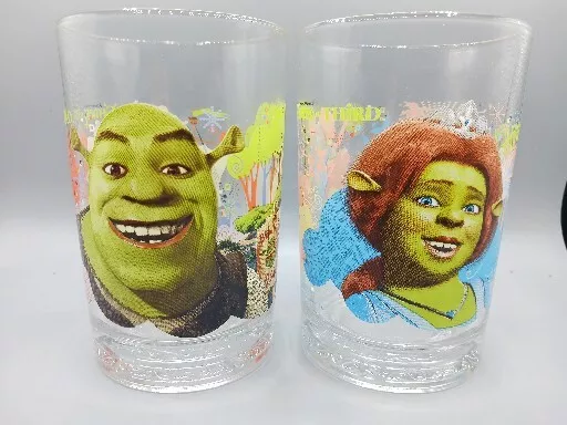 McDonalds Shrek The Third Drinking Glasses Set Of 2 Shrek And Fiona 2007