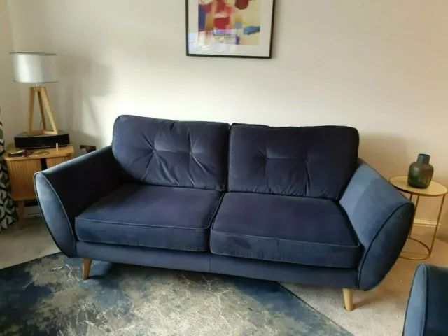 Zinc Navy Velvet 3 Seater Sofa And