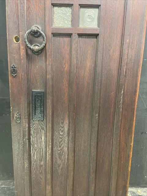 Solid Oak Front Door Arts Crafts Old Period Antique Glass Reclaimed Wood Iron 4