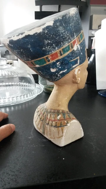 Rare Buste Ancien  De Nefertiti Egypte Platre Peint 9