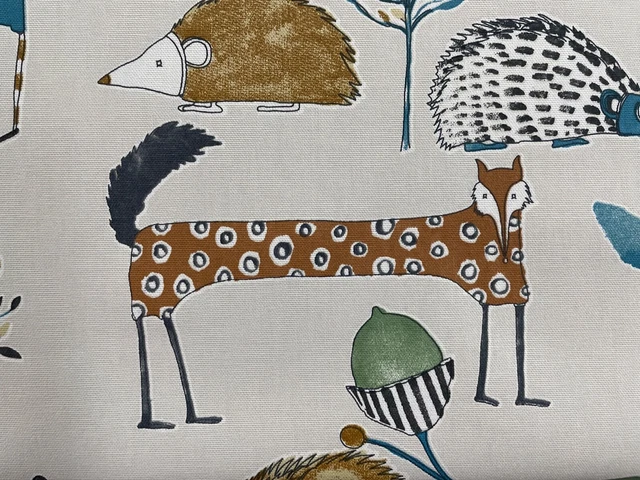 Country Life Fuchs Hirsch Igel blaugrün Baumwolle Vorhang/Römisches Jalousien/Polsterstoff 7