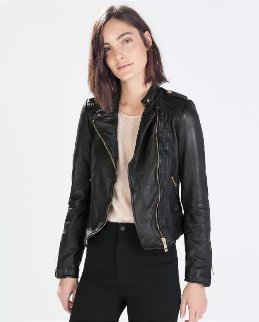 Gold leather hotsell jacket zara
