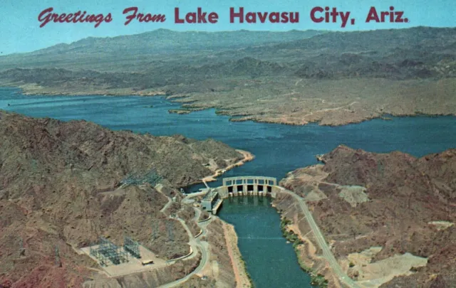 Parker Dam Havasu Lake Aerial View Arizona Vintage Postcard Unposted