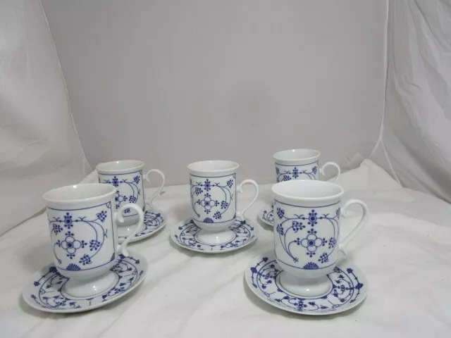 5 Porzellan Kaffeebecher Pharisäer Kakaotasse Gr. Tassen Indisch Blau Strohblume