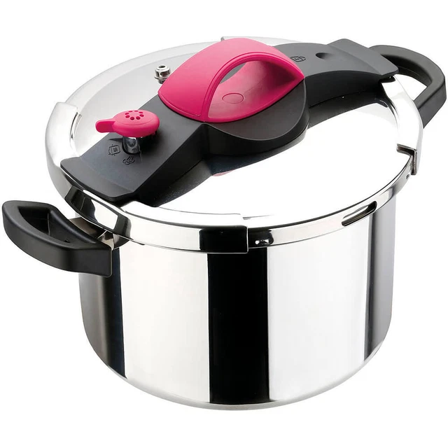 18/10 Stainless Steel Sitrapro Pressure Cooker, 10.57 Qt, Raspberry Bakelite