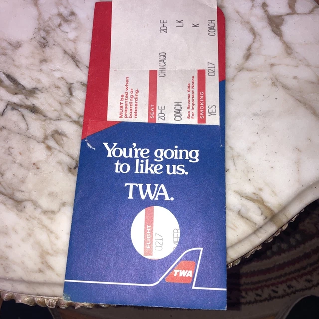 Vintage TWA Trans World Airlines Boarding Pass Ticket & baggage /Jacket Sleeve