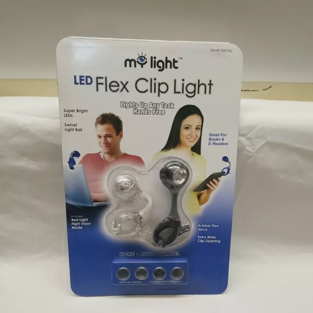📖 My Light 2 LED Flex Clip Book Lights & Batteries Black & White Night Vision🔦