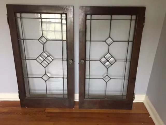 vintage antique leaded glass doors windows beveled cabinet stained  mission