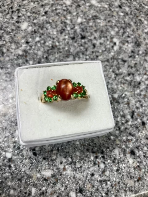 14K Solid Yellow Gold Ring Heliolite and Tsavorite Garnet Size 9.25