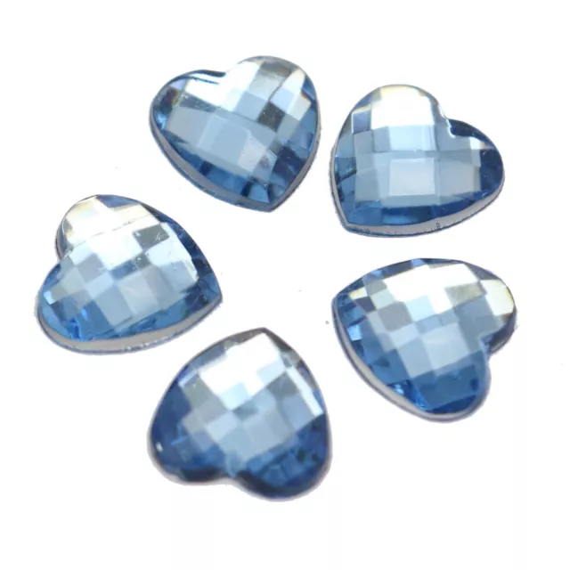 100 Blue Acrylic Faceted Heart Flatback Rhinestone Gems 12X12mm No Hole