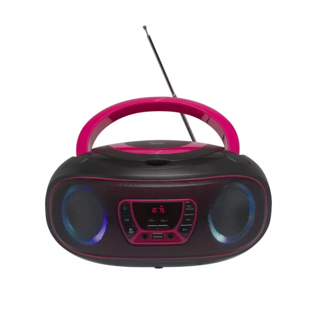 CD-Player mit LED Discolicht Radio USB Bluetooth MP3 AUX Denver TCL-212BT PINK