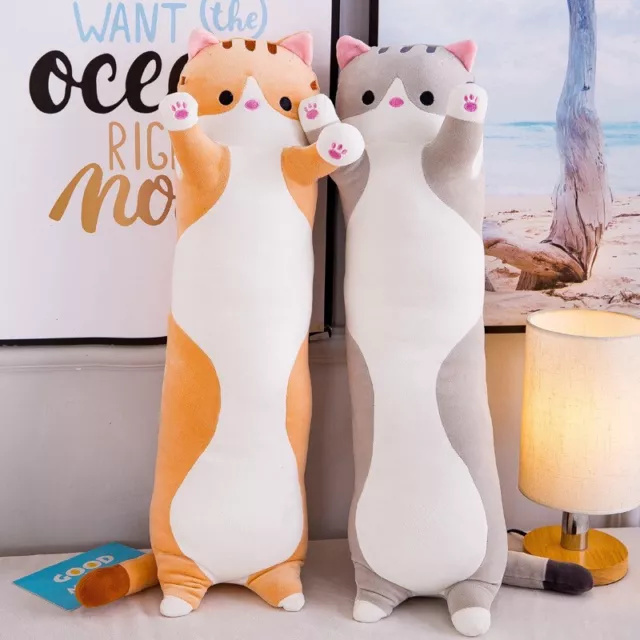 Long Cute Cat Stuffed Animal Plush Toy Doll Pillow Soft Cushion XMAS Kids Gifts
