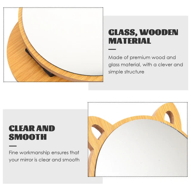 FRCOLOR Katzenohr-Handspiegel – Kompakt, Aus Holz & Glas, Für Make-up & Reisen
