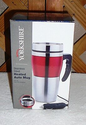 YORKSHIRE AUTO MUG~Heated~Stainless Steel~13 Oz.~12VDC Adapter~NEW IN BOX