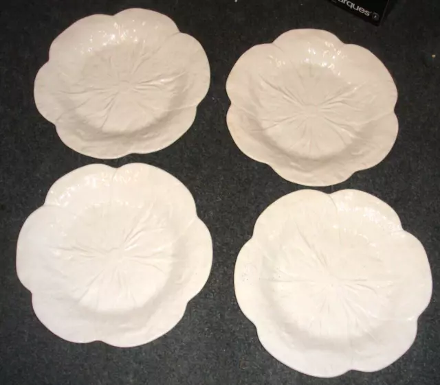 Vtg Bordallo Pinheiro White Cabbage Leaf 9.5" Luncheon Pate Lot of 4 Very Nice